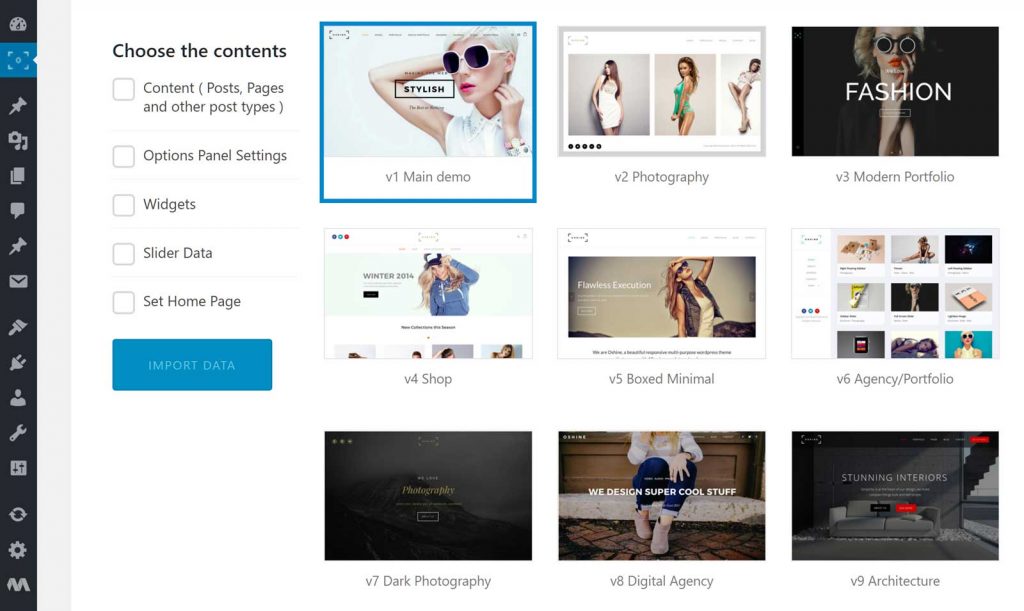 Oshine WordPress Theme one-click import image