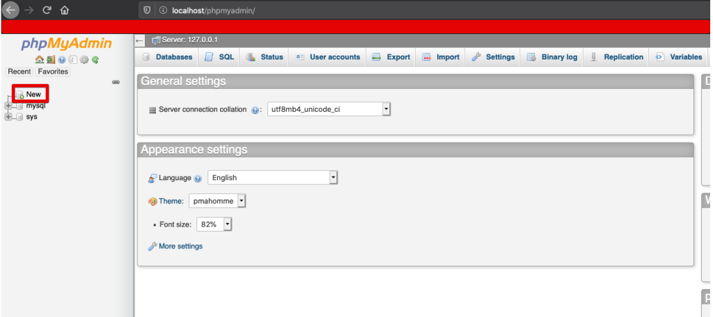 phpmyadmin new database image