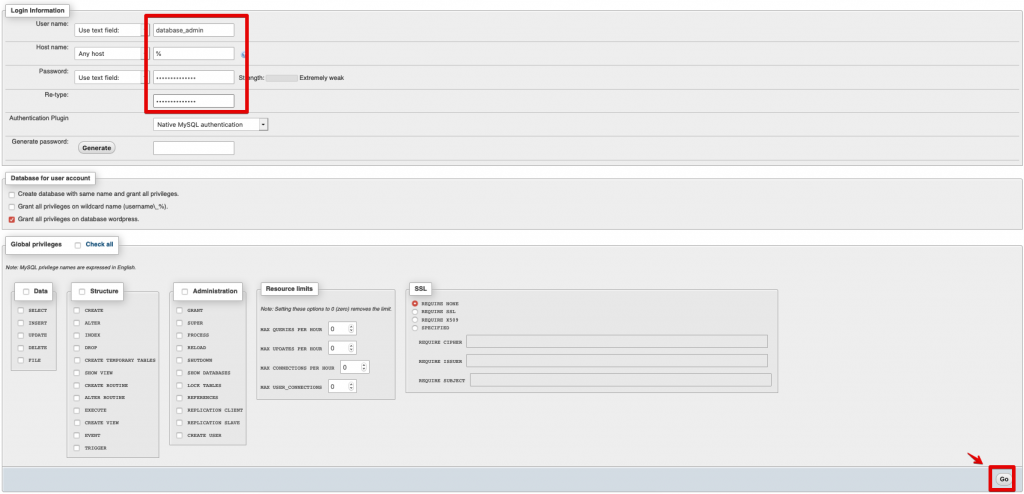 database administrator account creation image