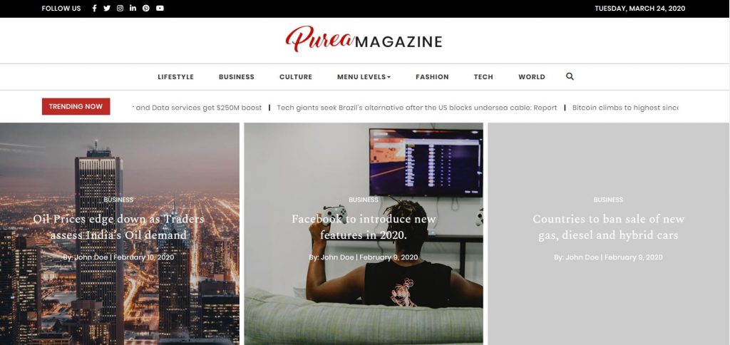 purea magazine wordpress theme review demo