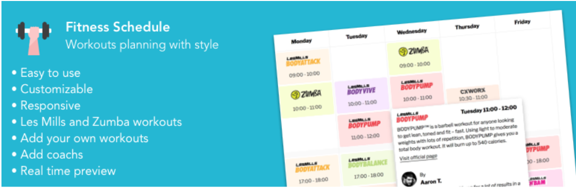 Fitness Zeitplan WordPress Workout Builder Plugin Bild