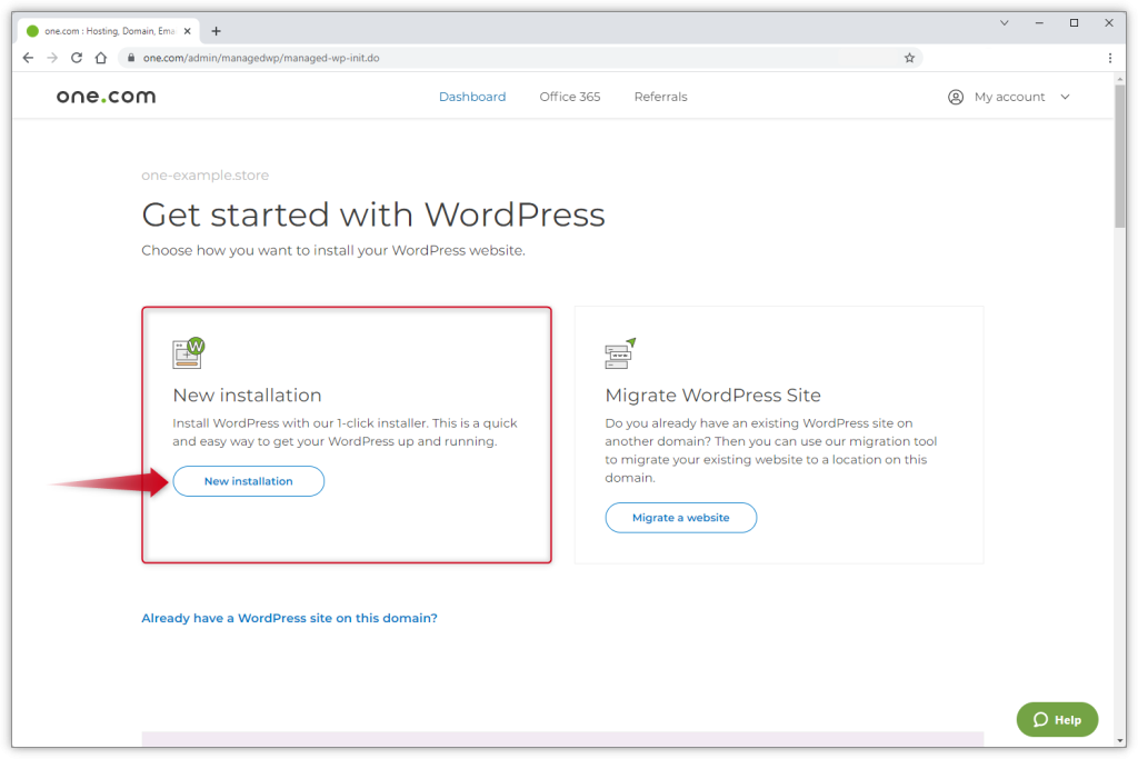 one.com-new installation-wordpress