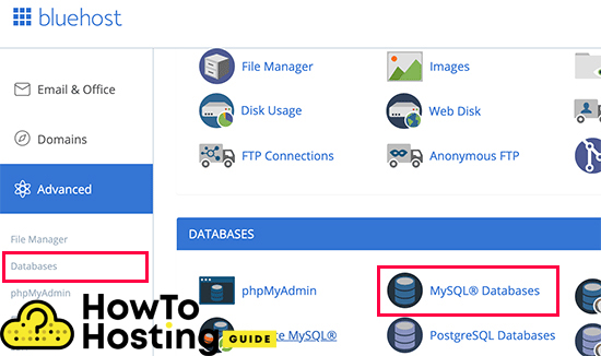 bluehost database section image