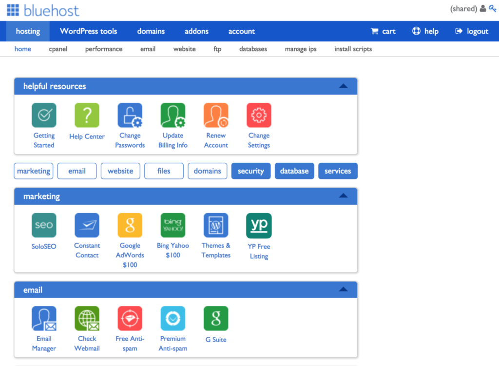 Bluehost cPanel Bewertung