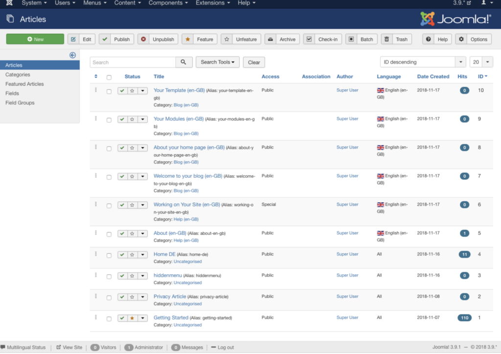 Joomla articles