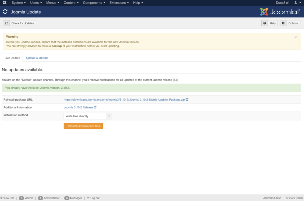 Joomla update