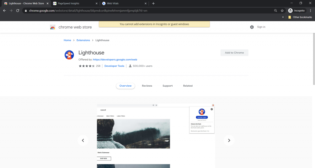 google lighthouse extension chrome