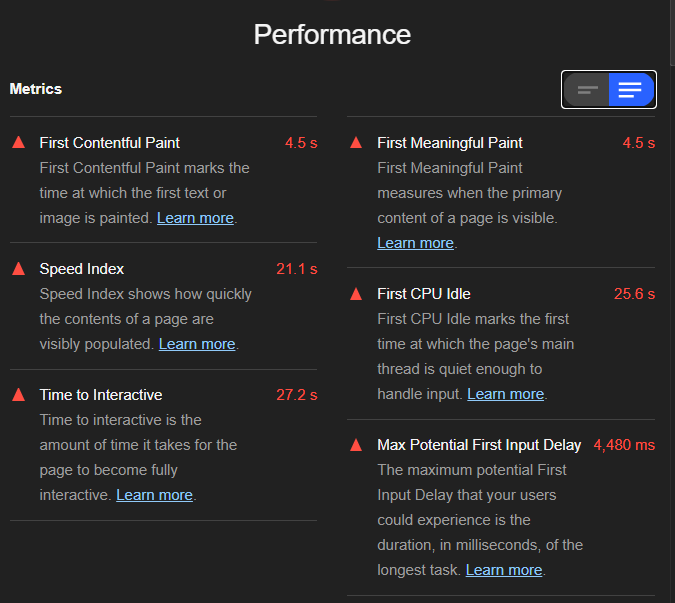 performance metrics stats and descriptions