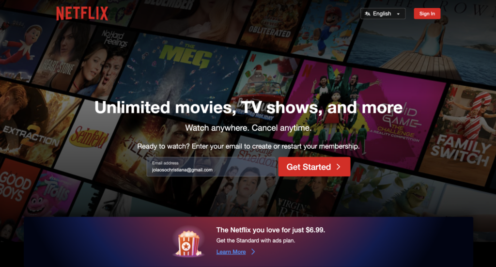 Netflix signup page