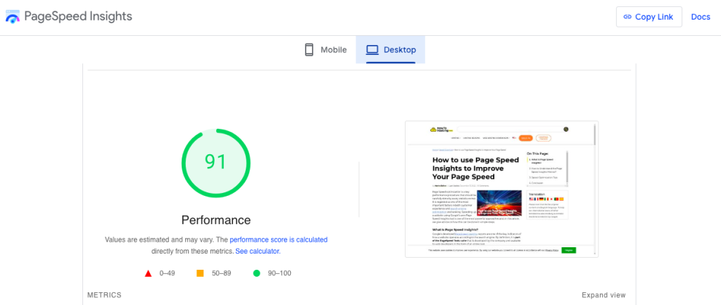 pagespeed insights google improve