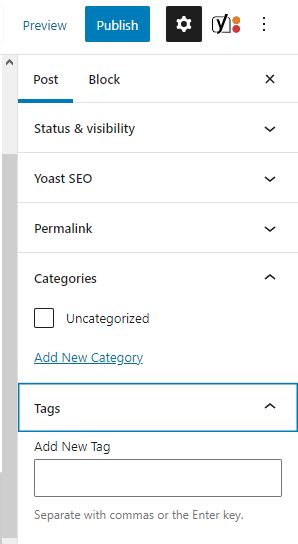 Add categories with the Gutenberg Editor