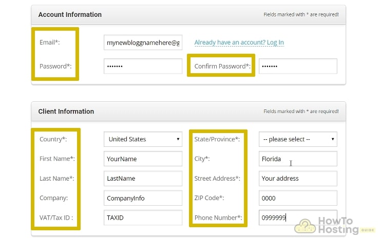 fill in hosting info