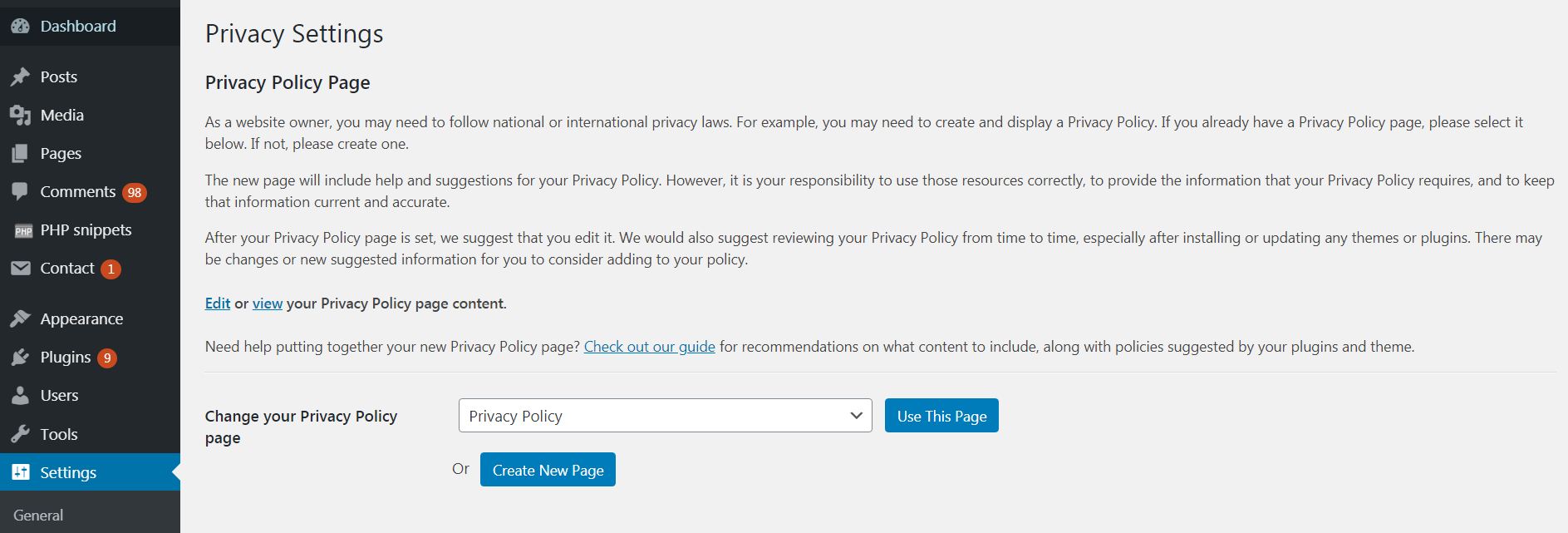 privacy settings in wordpress