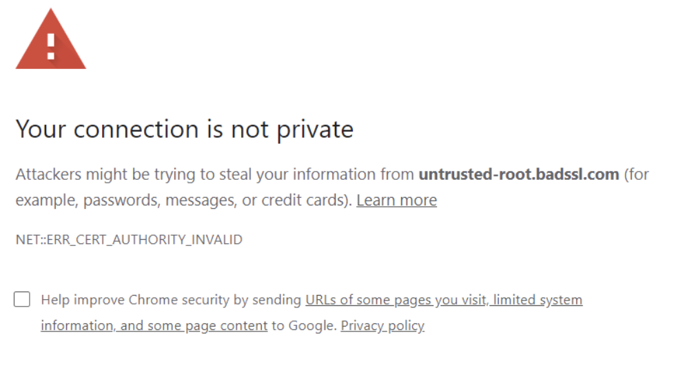 Connection Not Private Chrome