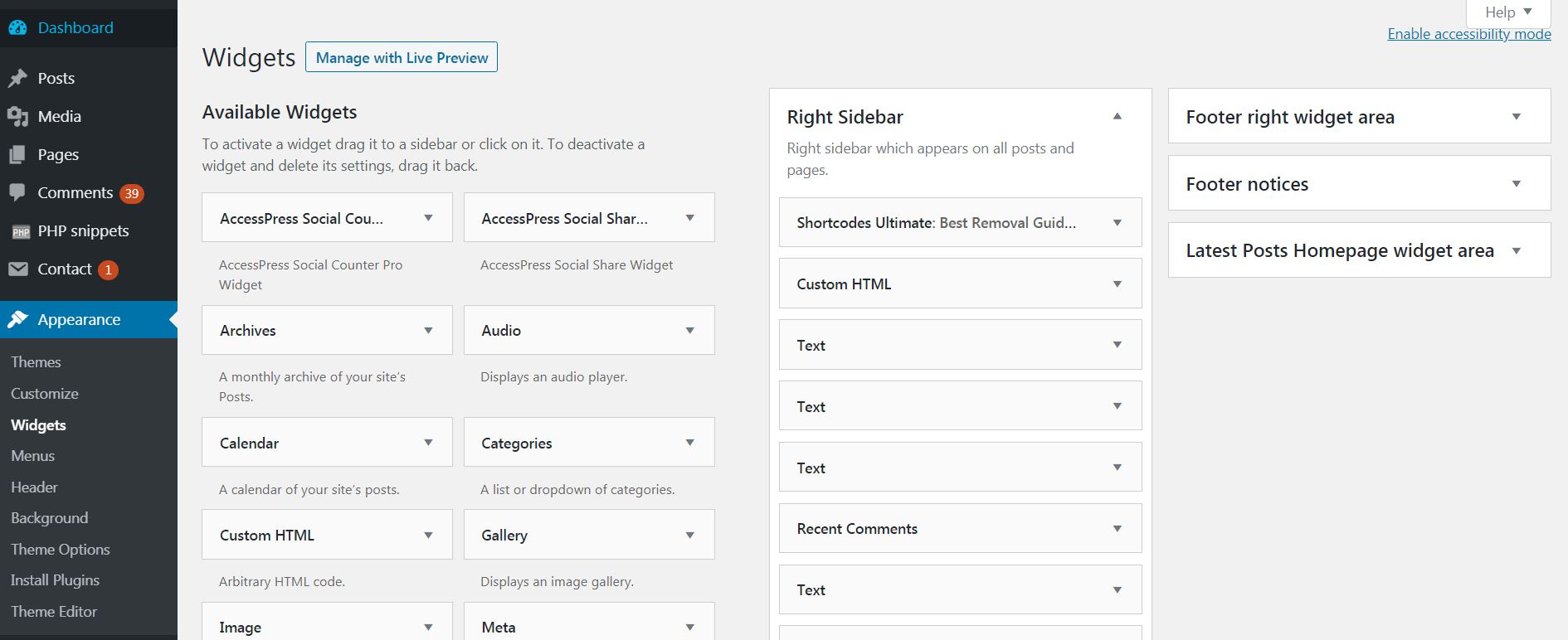 appearance widgets in wordpress