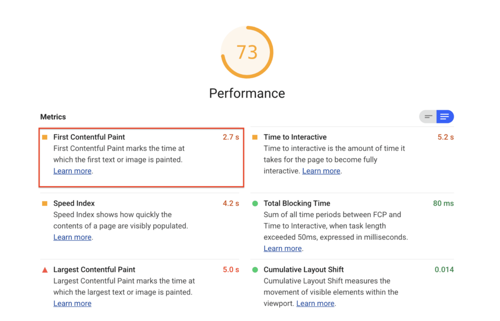 FCP metric google dev