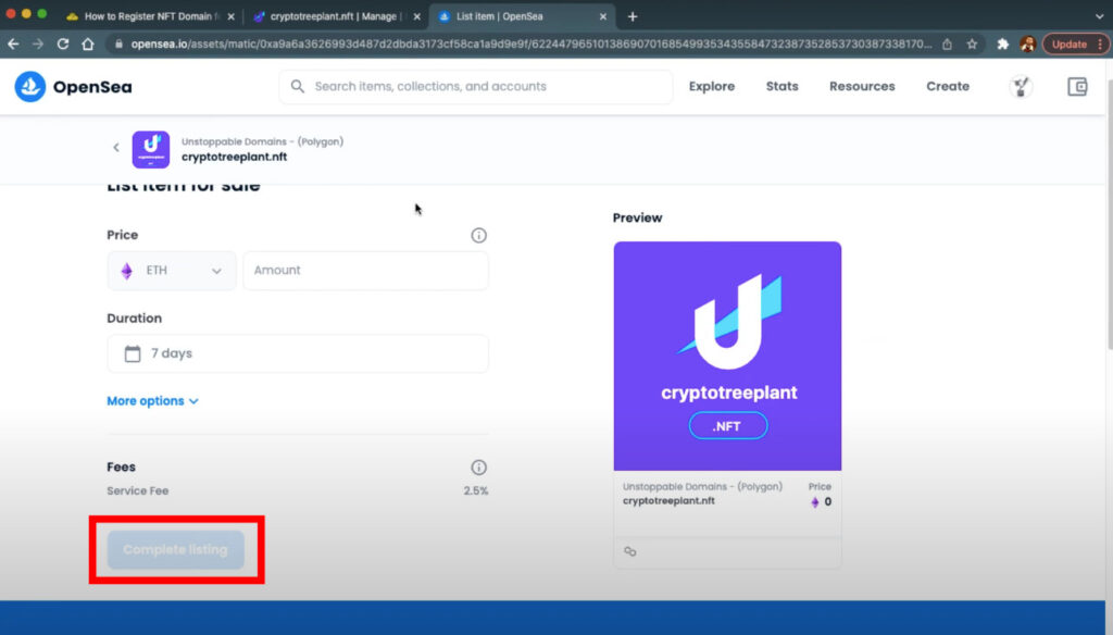 opensea sell nft domain 4