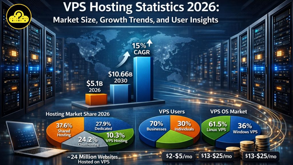 Estadísticas de alojamiento VPS 2026: Tamaño de mercado, Tendencias de crecimiento, e información del usuario