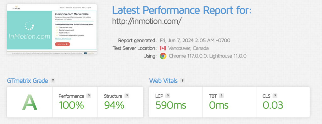 test de vitesse pour l'inmotion 