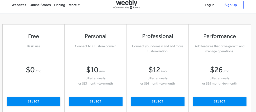 weebly pricing