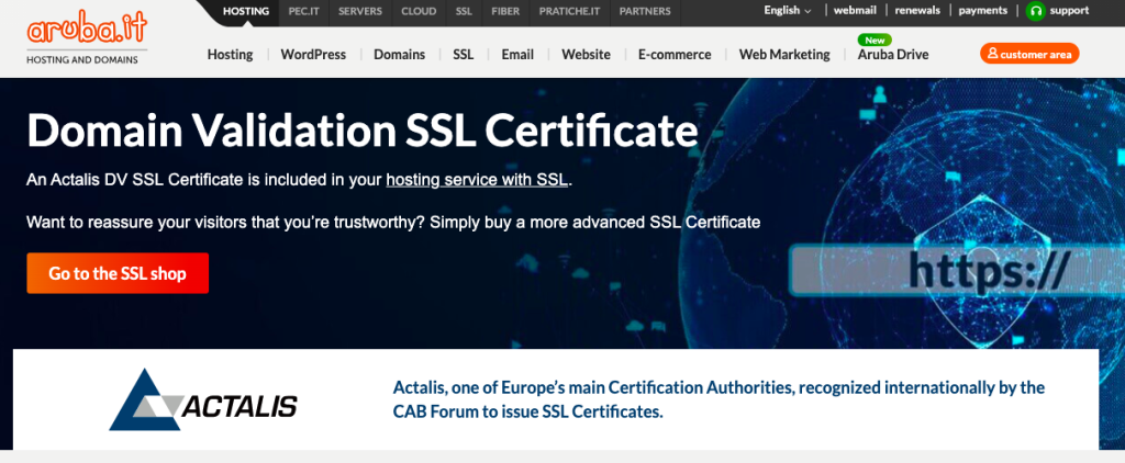 aruba.it hosting ssl certificates