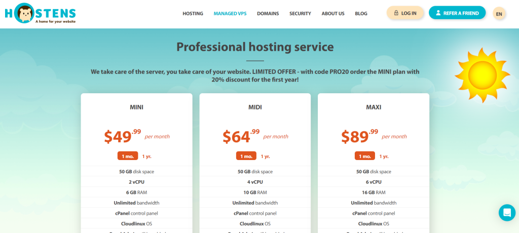 hostens-professioanl-hosting-prices