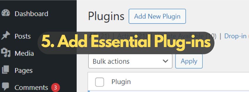 Degrau 5: Adicione plugins essenciais para seu site WordPress