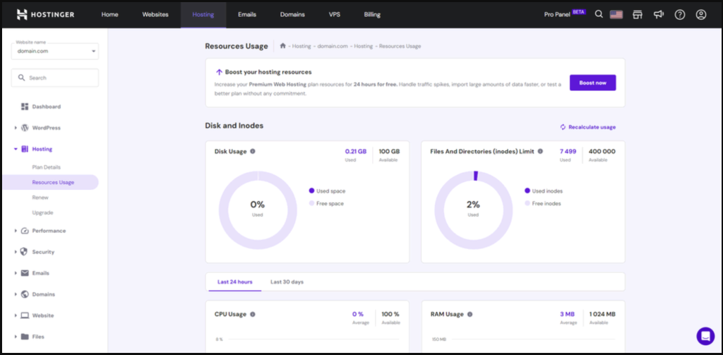 Hostinger performance monitoring