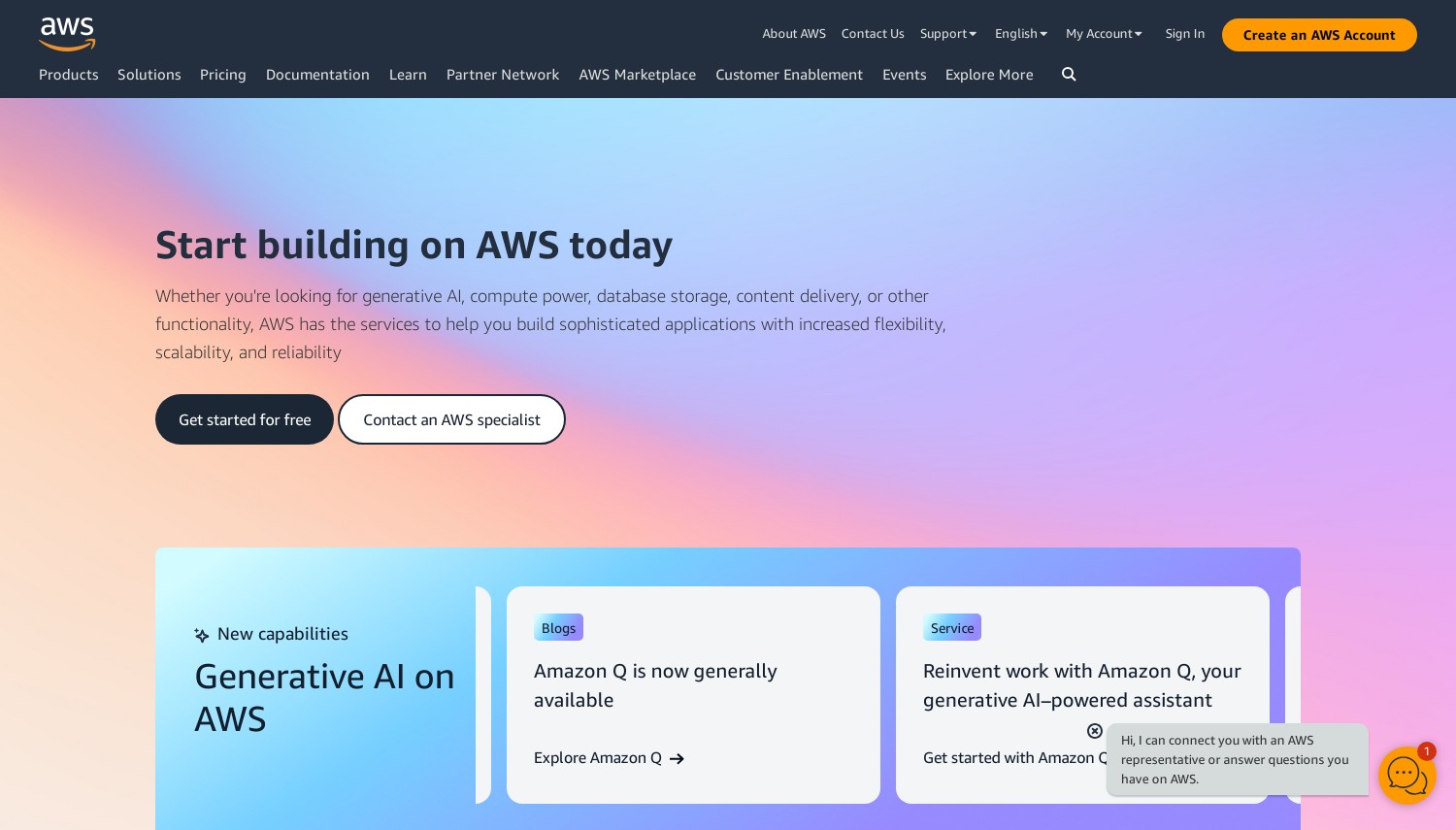 Amazon Web Services (AWS) website snapshot