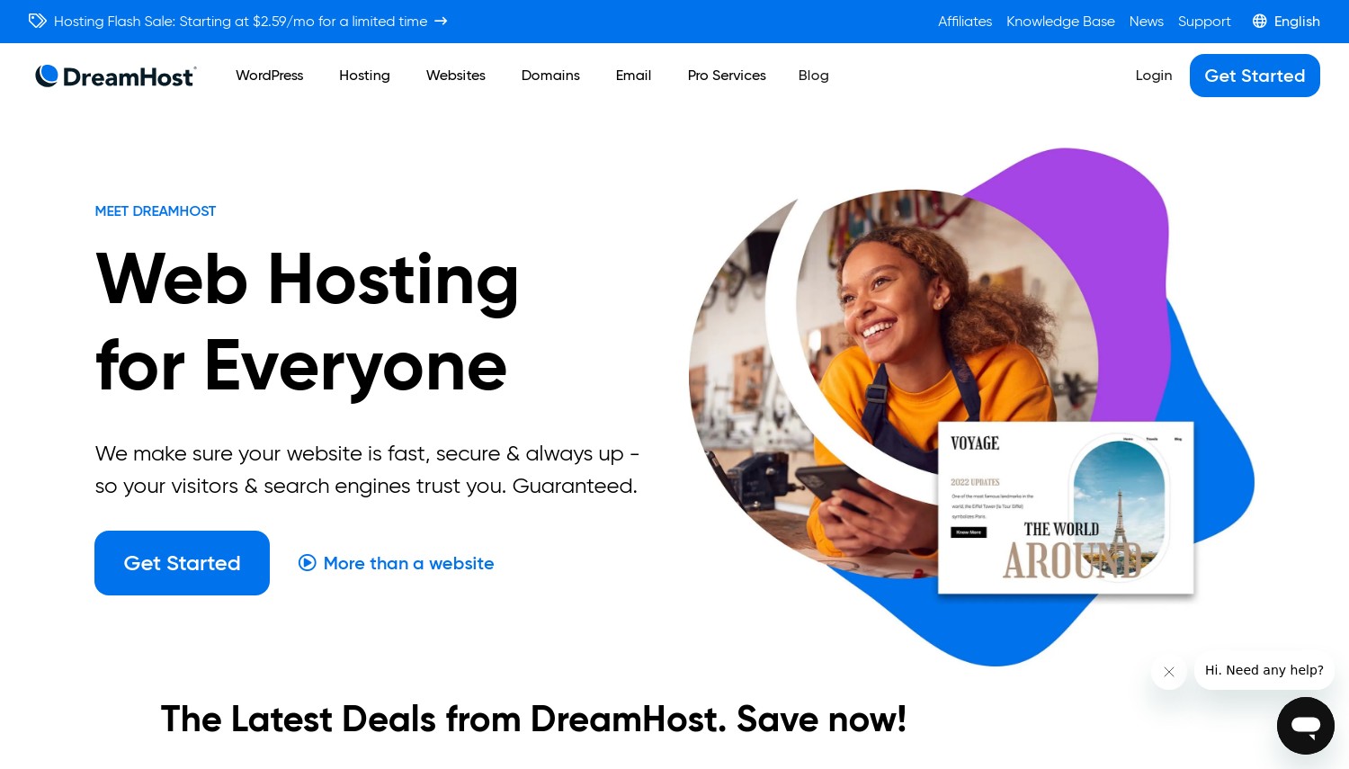 Schnappschuss der DreamHost-Website