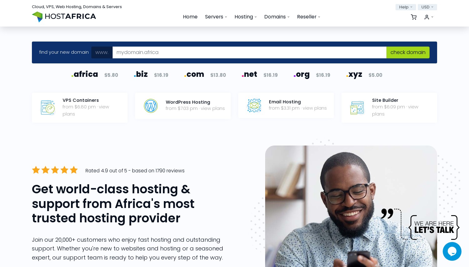 HOSTAFRICA website snapshot