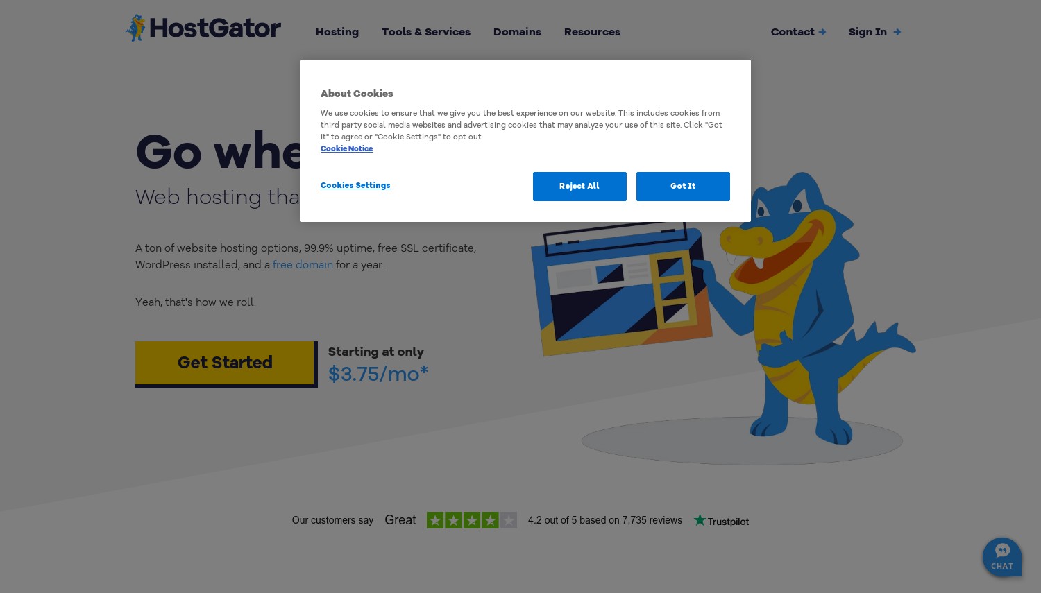 Instantánea del sitio web de Hostgator