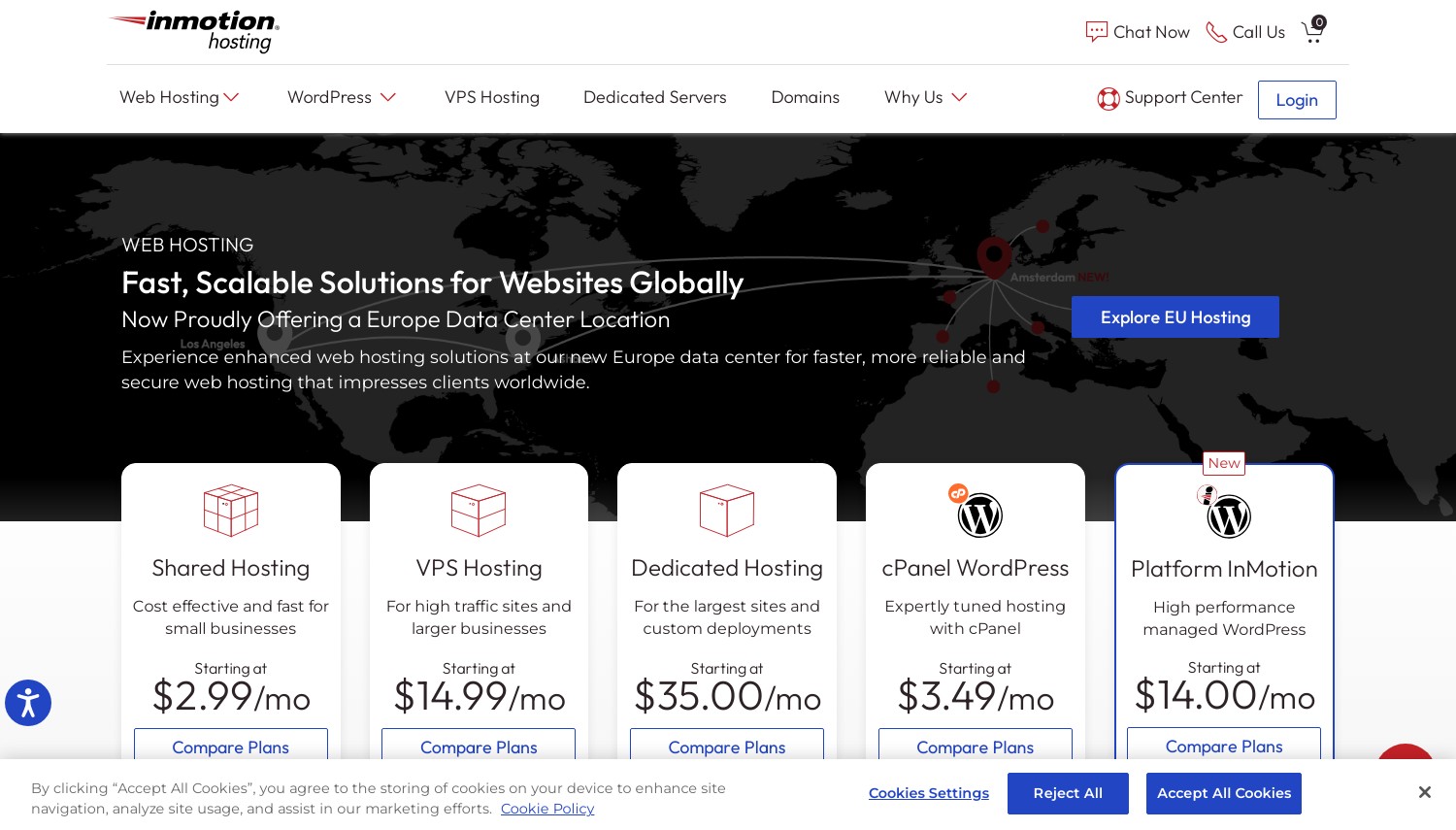 Instantánea del sitio web de InMotion Hosting