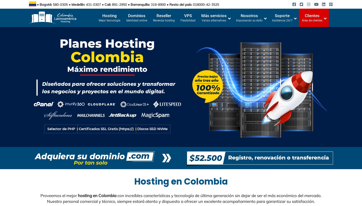 Instantánea del sitio web de Latinoamerica Hosting Colombia