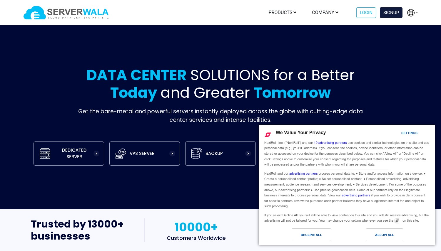 Serverwala Cloud Data Centers Pvt. Ltd. website snapshot