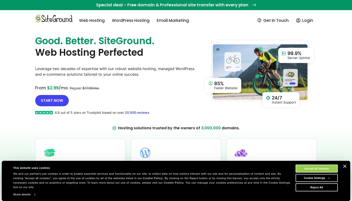 SiteGround Web サイトのスナップショット