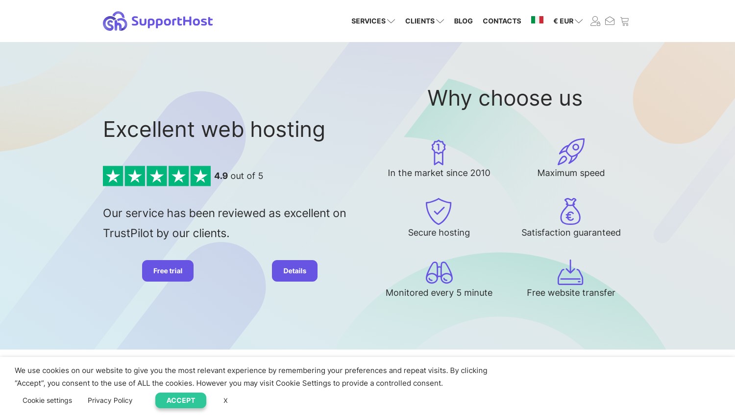 Supporthost website snapshot