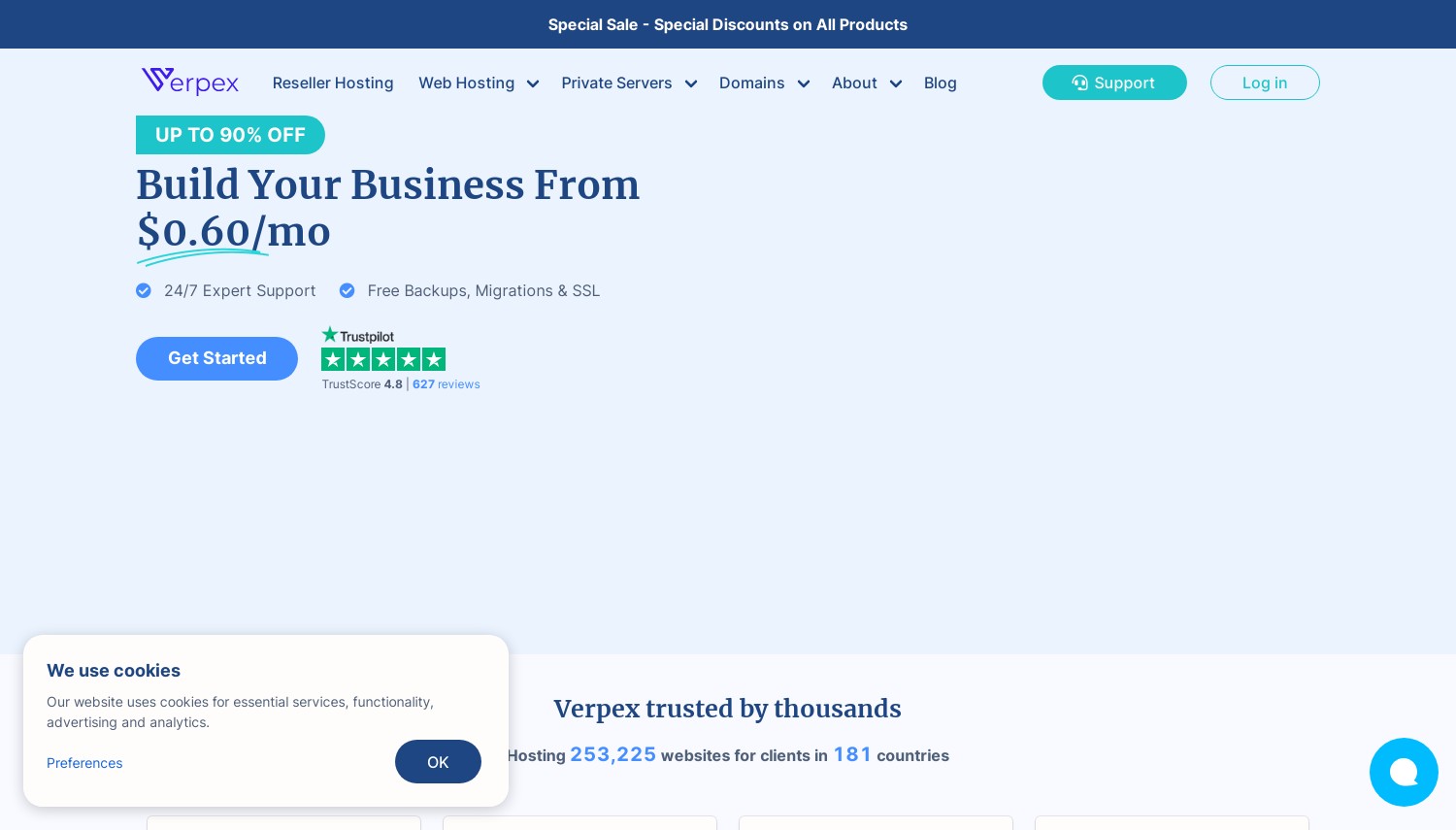 Verpex Hosting snapshot from May 2024