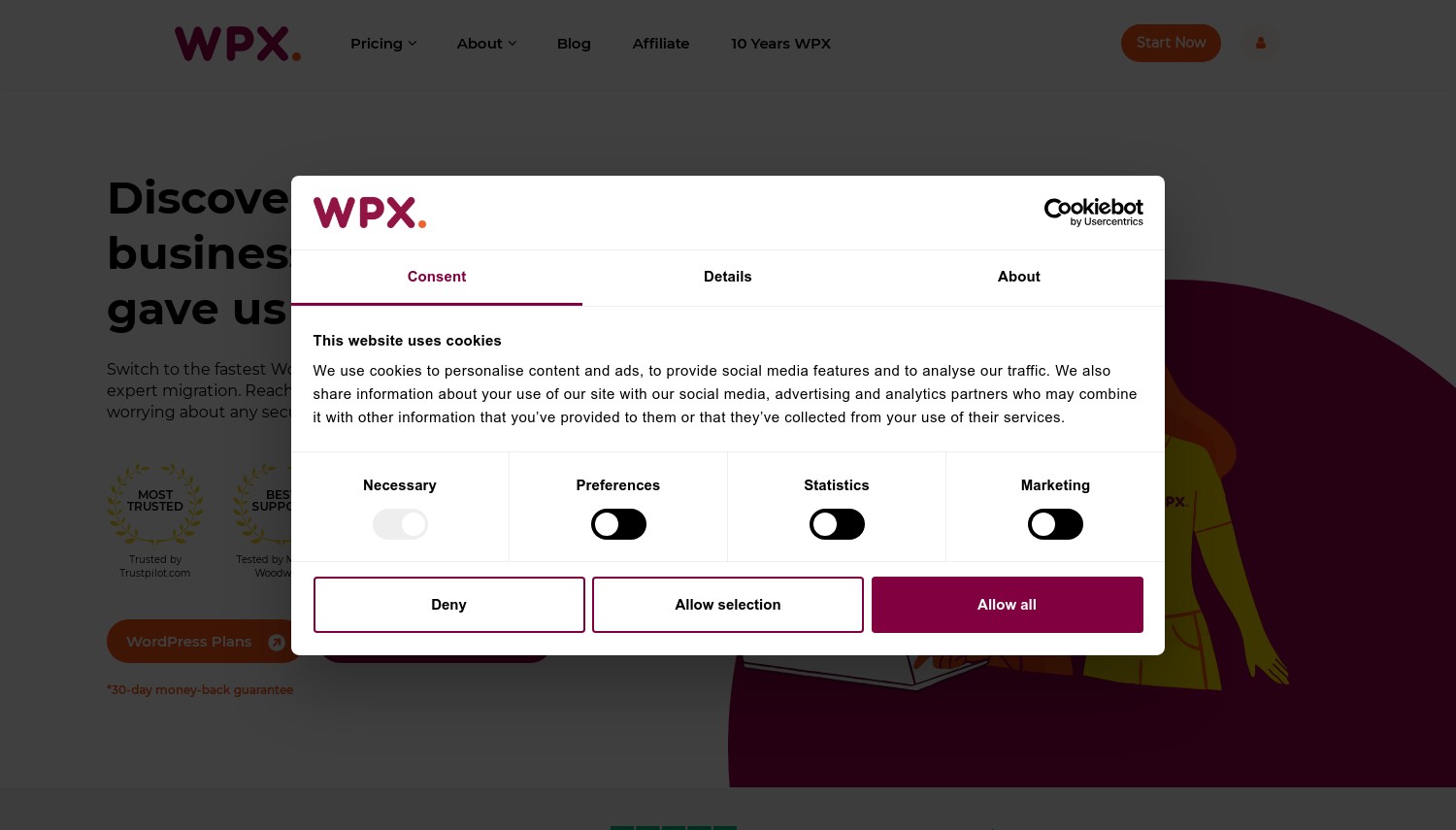 WPX Hosting website snapshot